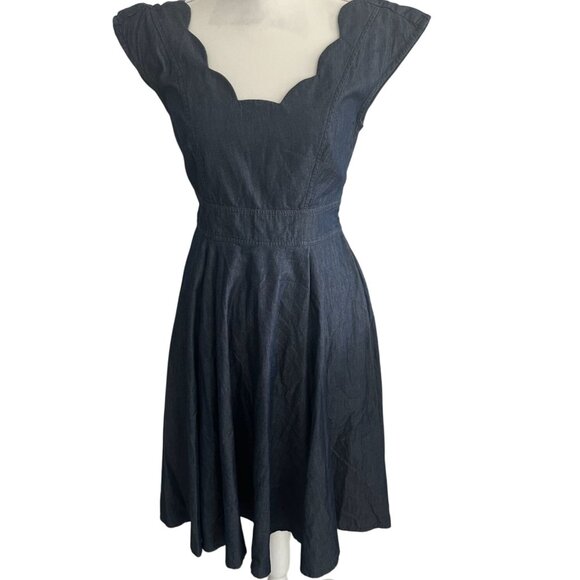 eSHAKTI Denim Scalloped A Line Dress Size Small - Picture 8 of 9